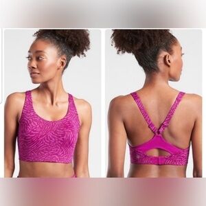 Athleta High Impact Advance Printed Sports Bra Size 36DD Racerback Fuchsia Pink